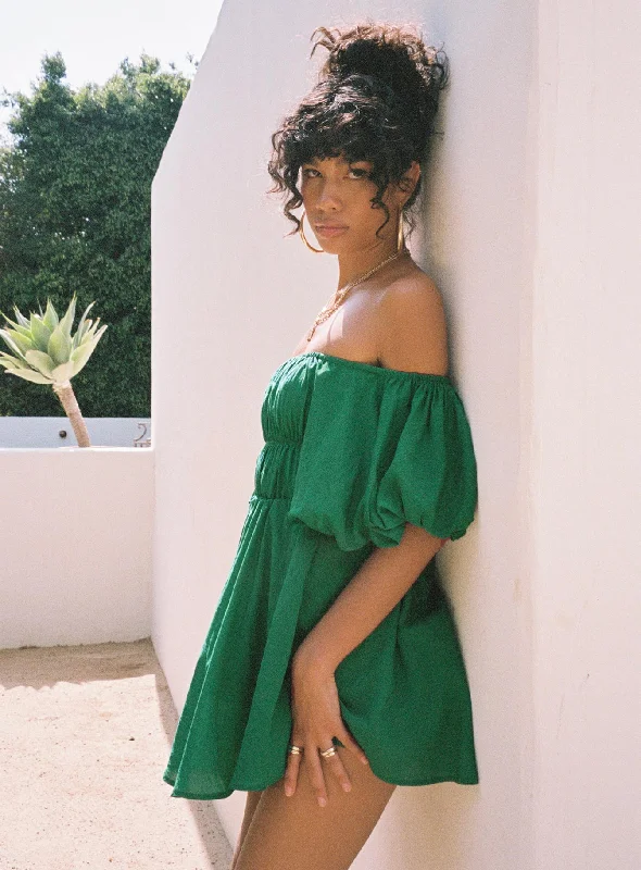 Party dresses for special occasions with custom designs and embroidery for exclusivity and uniqueness -Halton Mini Dress Green