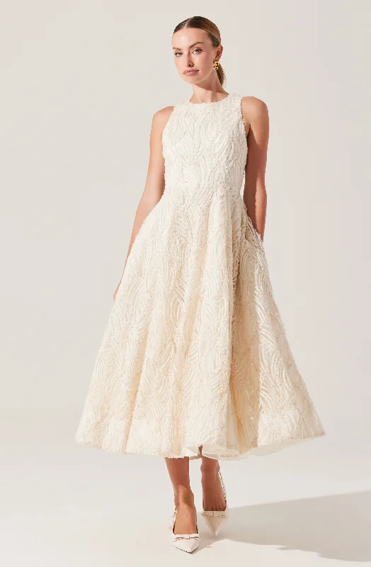 Wedding dresses for winter with satin and fur trim -Lillemor 3D Textured Midi Dress