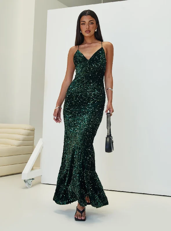 Prom dresses with personalized messages and quotes for a heartfelt and meaningful touch -Charlette Sparkle Maxi Dress Dark Green Prom dresses with personalized messages and quotes for a heartfelt and meaningful touch -Charlette Sparkle Maxi Dress Dark Green
