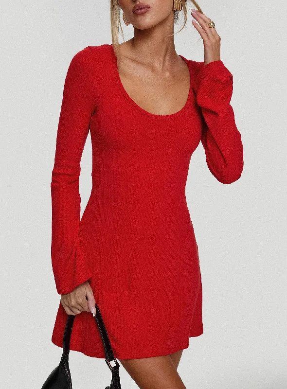 Formal party dresses with luxurious fabrics and sophisticated designs -Best Interest Long Sleeve Mini Dress Red Formal party dresses with luxurious fabrics and sophisticated designs -Best Interest Long Sleeve Mini Dress Red