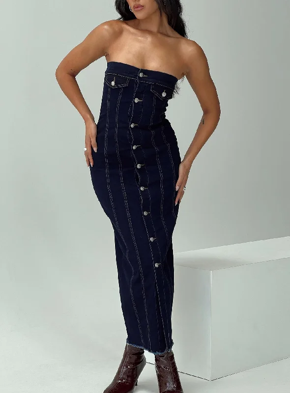 Corset dresses with metallic colors and sequins for formal parties and special occasions to dazzle and impress -Marza Denim Strapless Maxi Dress Indigo Corset dresses with metallic colors and sequins for formal parties and special occasions to dazzle and impress -Marza Denim Strapless Maxi Dress Indigo