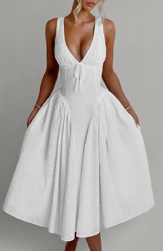 Formal party dresses for formal galas with unique cultural influences and traditional styles for cultural heritage and identity -Monroe Midi Dress - Ivory