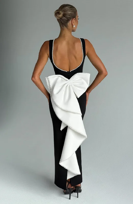 Prom dresses with bows and ruffles for girls -Lana Midaxi Dress - Black/White