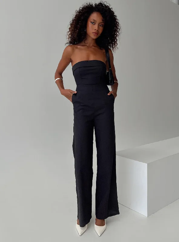 Birthday dresses with convertible necklines and sleeves for versatility and styling flexibility -Luster Strapless Jumpsuit Black Birthday dresses with convertible necklines and sleeves for versatility and styling flexibility -Luster Strapless Jumpsuit Black