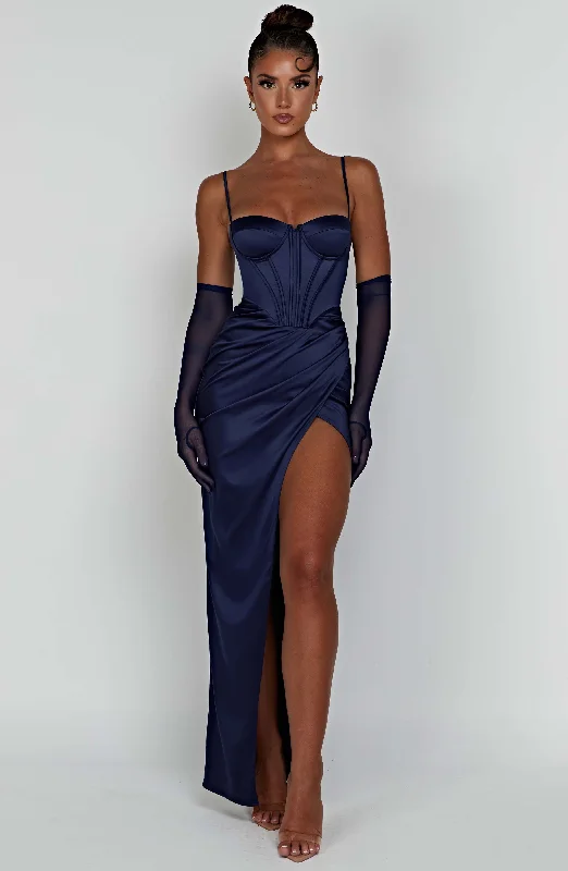 Formal corset dresses for formal events with classic silhouettes and vintage-inspired accessories for a classic look -Despina Maxi Dress - Navy Formal corset dresses for formal events with classic silhouettes and vintage-inspired accessories for a classic look -Despina Maxi Dress - Navy