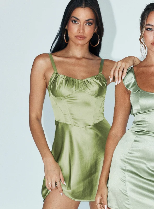 Corset dresses for formal events with bright colors and metallic accents for a modern and trendy style -Stanton Corset Mini Dress Sage Corset dresses for formal events with bright colors and metallic accents for a modern and trendy style -Stanton Corset Mini Dress Sage