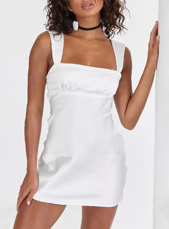Party dresses with eco-friendly materials and sustainable production for environmental responsibility and awareness -Tracie Mini Dress White