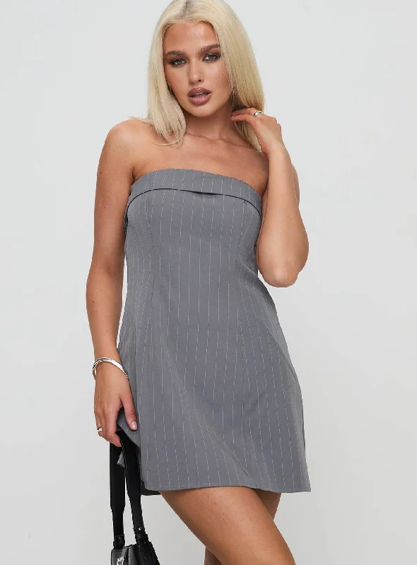 Hot pink prom dresses for bold fashion -Kaladin Strapless Mini Dress Grey