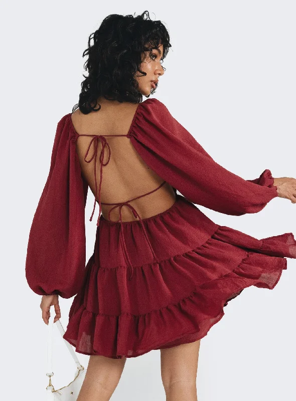 Birthday dresses for formal events with smart temperature regulation and comfort for optimal relaxation and well-being -Danny Long Sleeve Mini Dress Burgundy Birthday dresses for formal events with smart temperature regulation and comfort for optimal relaxation and well-being -Danny Long Sleeve Mini Dress Burgundy
