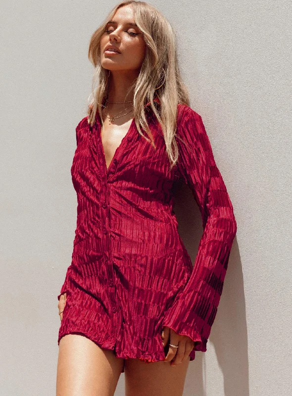 Birthday dresses with metallic colors and sequins for formal parties and special occasions to dazzle and impress -Lila Shirt Dress Burgundy Birthday dresses with metallic colors and sequins for formal parties and special occasions to dazzle and impress -Lila Shirt Dress Burgundy