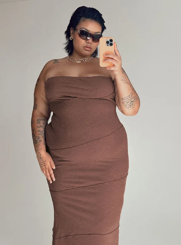Floral corset dresses for spring fashion -Oscar Midi Dress Brown Curve