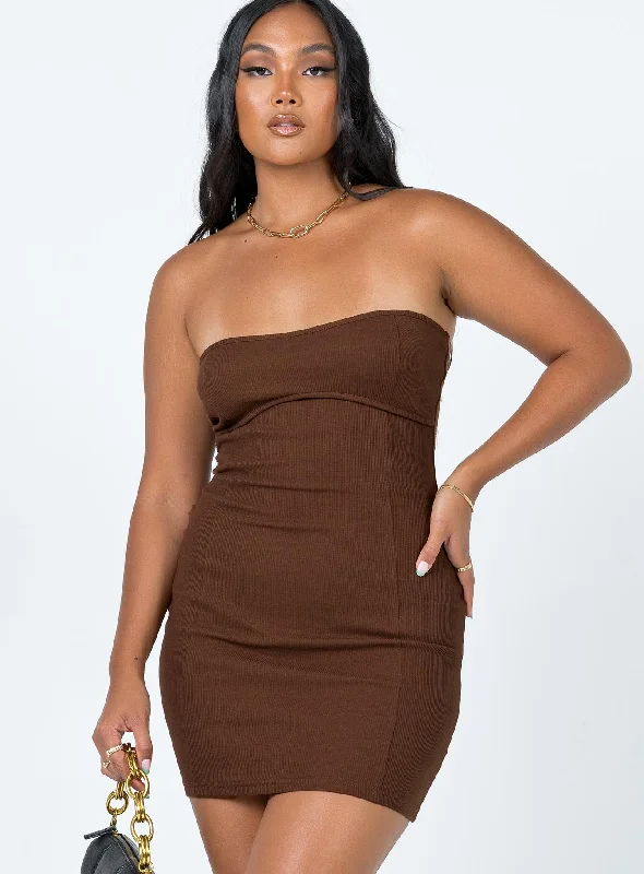 Corset dresses for formal events with convertible necklines -Iva Mini Dress Brown