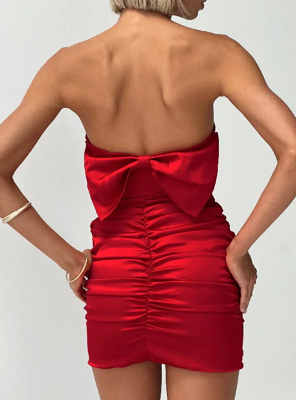 Party dresses with sequins and glitter -Shaila Strapless Mini Dress Red