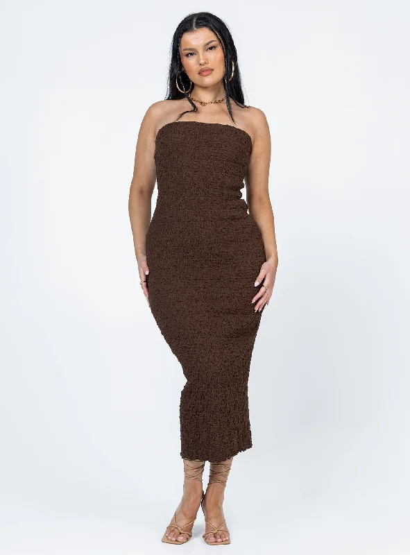 Corset dresses with convertible designs -Kei Midi Dress Brown