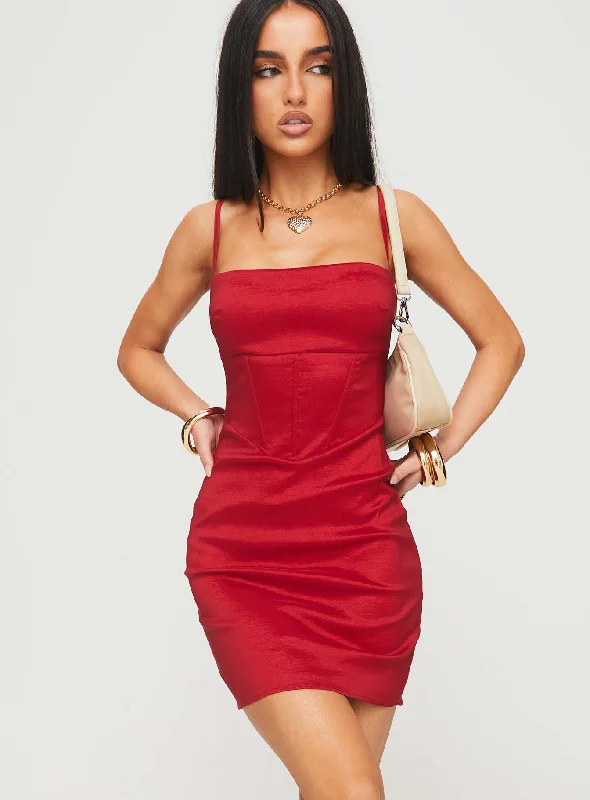 Corset dresses with eco-friendly materials and sustainable production for environmental responsibility and awareness -Warrander Mini Dress Red