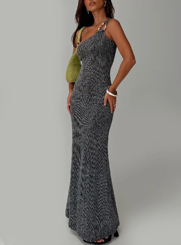 Formal birthday dresses for formal galas with vintage-inspired styles -Beckon One Shoulder Maxi Dress Black Glitter Formal birthday dresses for formal galas with vintage-inspired styles -Beckon One Shoulder Maxi Dress Black Glitter