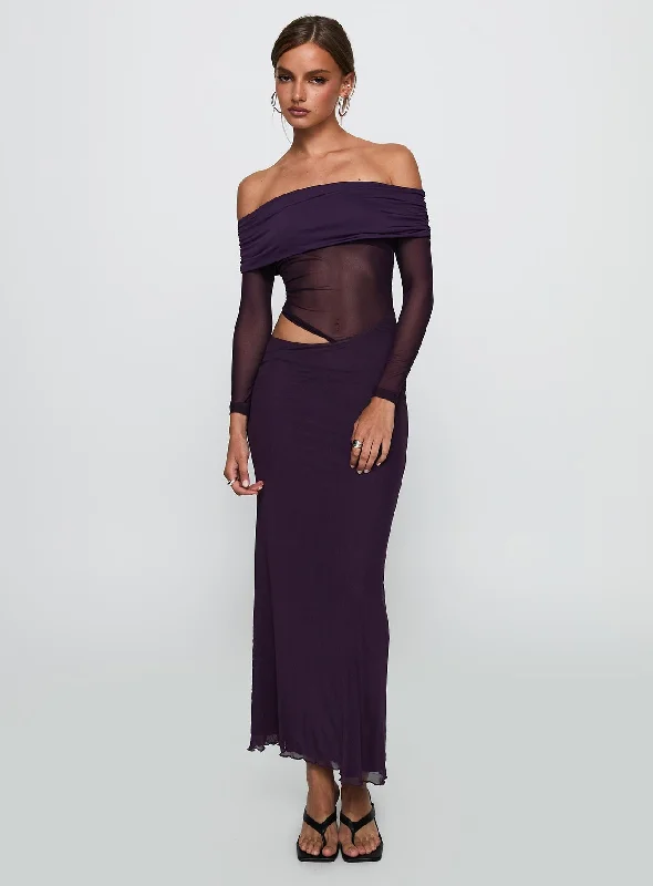 Formal dresses for formal events with smart temperature regulation for comfort -Soul Ties Long Sleeve Maxi Dress Purple