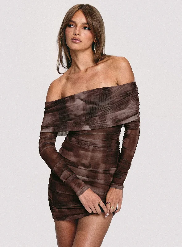 Party dresses with unique accessories and embellishments for special occasions and events to stand out and shine -Raquella Long Sleeve Mini Dress Brown Party dresses with unique accessories and embellishments for special occasions and events to stand out and shine -Raquella Long Sleeve Mini Dress Brown