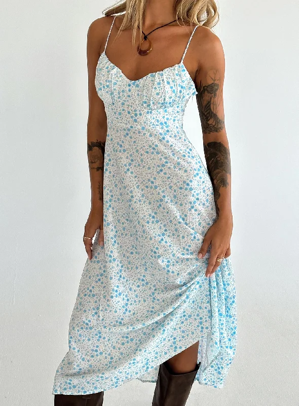 Wedding guest gifts using recycled materials- -Amara Midi Dress Blue Multi
