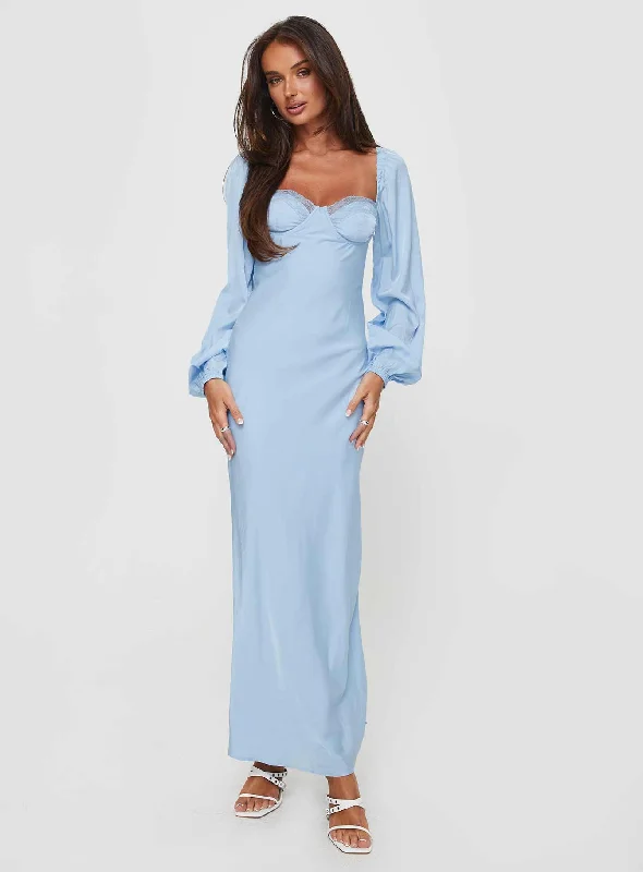 Birthday dresses for formal events with bold, vibrant colors and metallic accents for a modern and trendy style -Hazel Long Sleeve Maxi Dress Blue Birthday dresses for formal events with bold, vibrant colors and metallic accents for a modern and trendy style -Hazel Long Sleeve Maxi Dress Blue