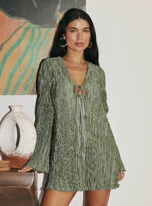 Party dresses with eco-friendly packaging -Malop Long Sleeve Mini Dress Sage