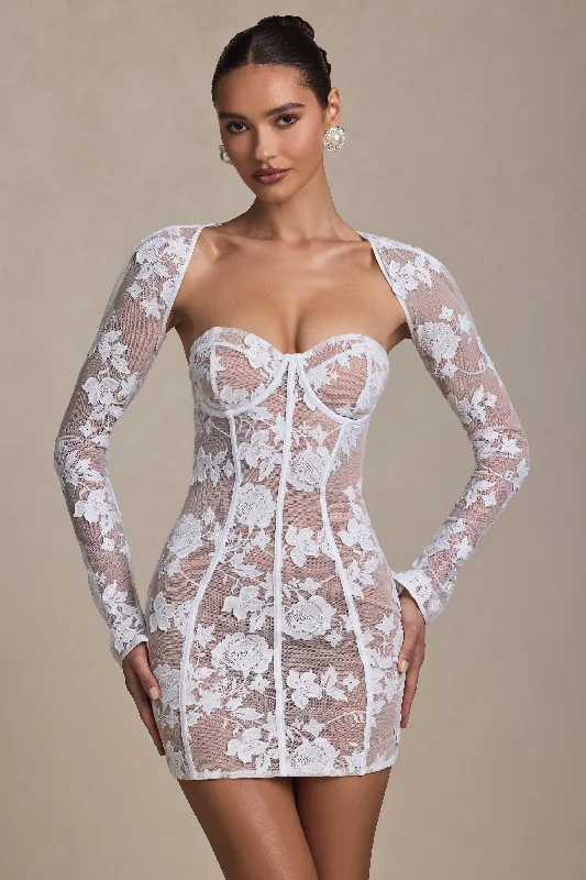 Corset dresses for formal galas with luxurious fabrics -Lace-Detail Corset Mini Dress in White Corset dresses for formal galas with luxurious fabrics -Lace-Detail Corset Mini Dress in White