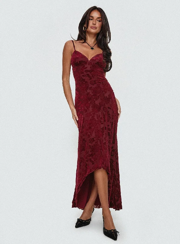Birthday dresses with metallic accents and glitter for parties and celebrations to shine -Rumours Slippy Burnout Maxi Dress Burgundy Birthday dresses with metallic accents and glitter for parties and celebrations to shine -Rumours Slippy Burnout Maxi Dress Burgundy