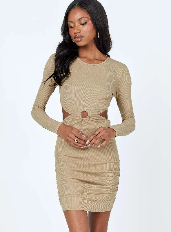 Formal corset dresses with luxurious fabrics and sophisticated designs -Orani Long Sleeve Mini Dress Beige