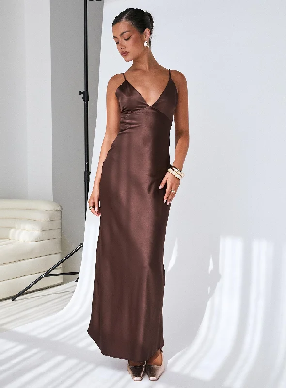 Formal gowns for special occasions with personalized messages -Angels Only Maxi Dress Chocolate