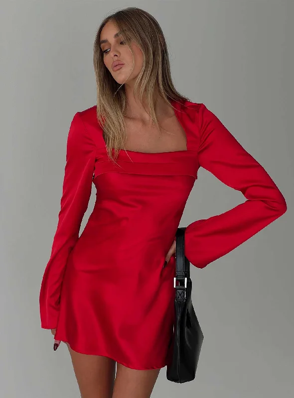 Prom dresses for formal events with luxurious fabrics and designs -Phillipa Long Sleeve Mini Dress Red Prom dresses for formal events with luxurious fabrics and designs -Phillipa Long Sleeve Mini Dress Red