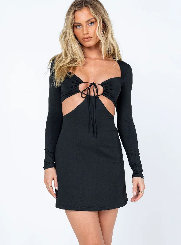 Formal corset dresses for formal galas with vintage-inspired styles -Molley Long Sleeve Mini Dress Black