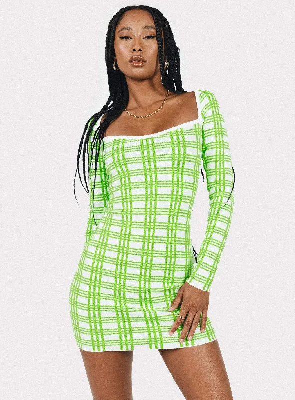 Formal birthday dresses with sophisticated designs and luxurious fabrics for formal galas and high-end events -Sybil Long Sleeve Mini Dress Green / White Formal birthday dresses with sophisticated designs and luxurious fabrics for formal galas and high-end events -Sybil Long Sleeve Mini Dress Green / White