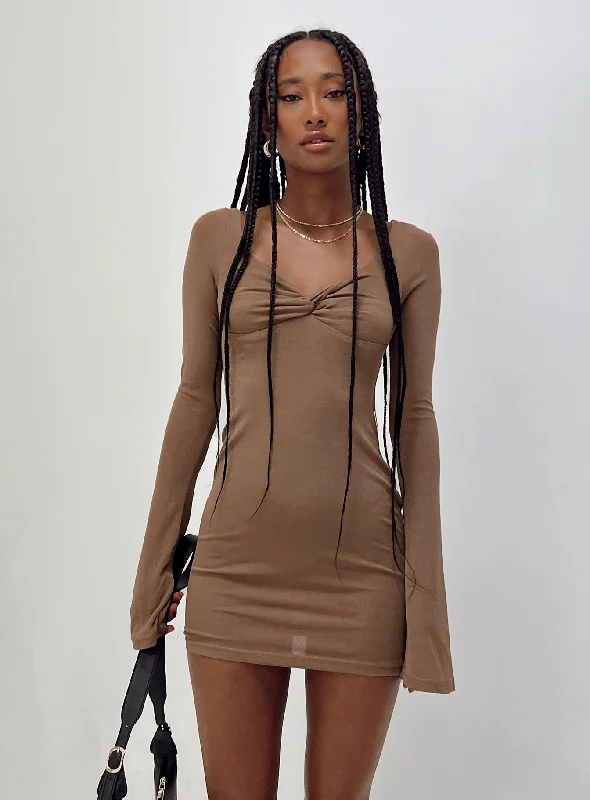 Formal party dresses with luxurious fabrics and sophisticated designs for formal events -Wesley Long Sleeve Mini Dress Brown Formal party dresses with luxurious fabrics and sophisticated designs for formal events -Wesley Long Sleeve Mini Dress Brown