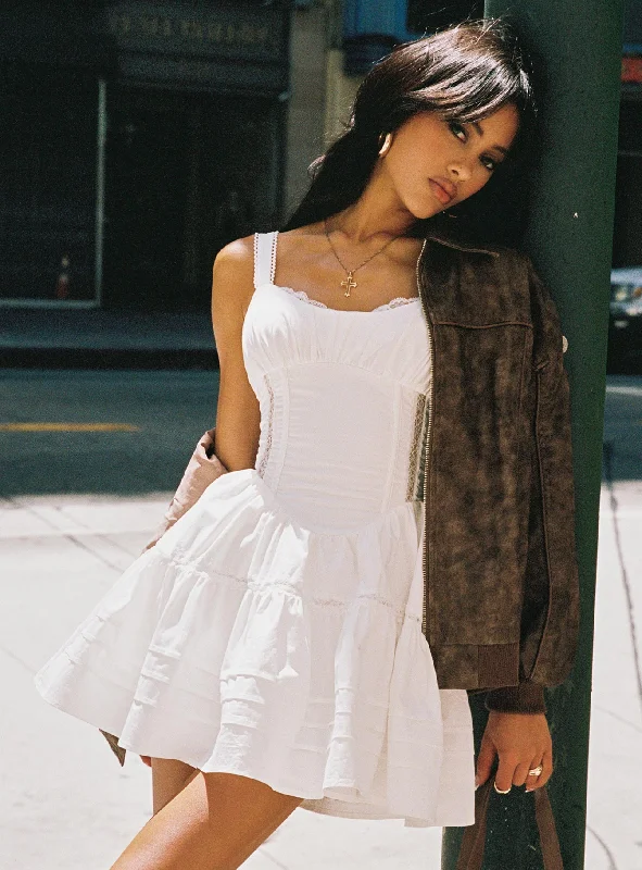 Party dresses for formal events with bold, vibrant colors and metallic accents for a modern look -Cuppa Mini Dress White