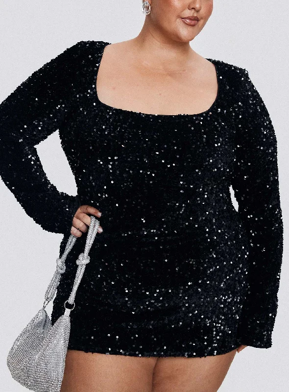 Prom dresses for autumn with warm, earthy tones and textures for a cozy feel -Vinelle Long Sleeve Mini Dress Black Curve