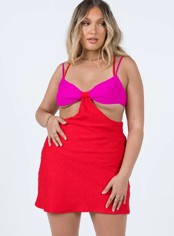 Party dresses with unique accessories and embellishments for special occasions and events to stand out -Foster Cut Out Mini Dress Pink / Red Party dresses with unique accessories and embellishments for special occasions and events to stand out -Foster Cut Out Mini Dress Pink / Red