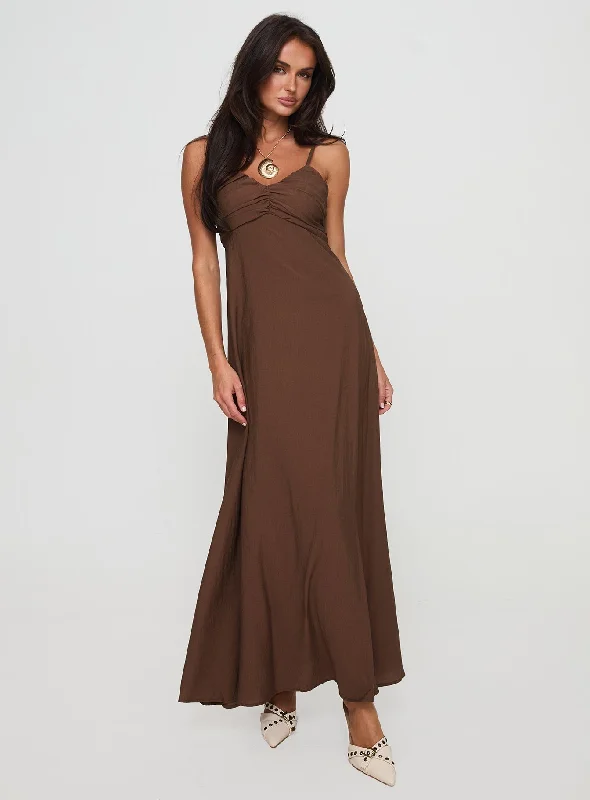 Formal gowns with sustainable materials and innovative technology integration for modern style and environmental sustainability -Neeka Maxi Dress Brown Formal gowns with sustainable materials and innovative technology integration for modern style and environmental sustainability -Neeka Maxi Dress Brown