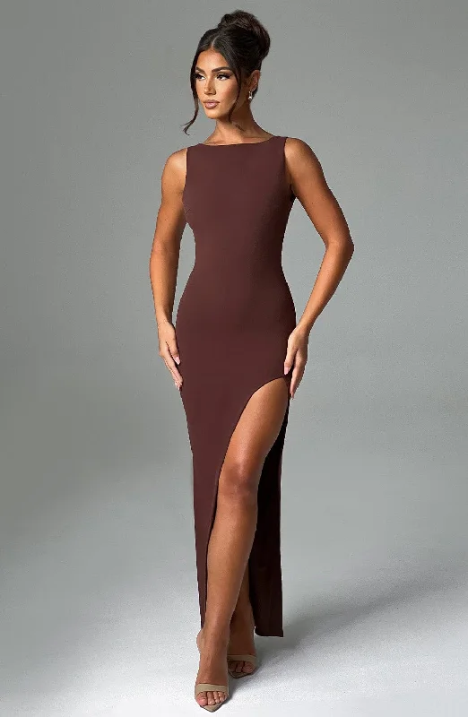 Prom dresses with pastel florals for spring -Kassandra Maxi Dress - Chocolate