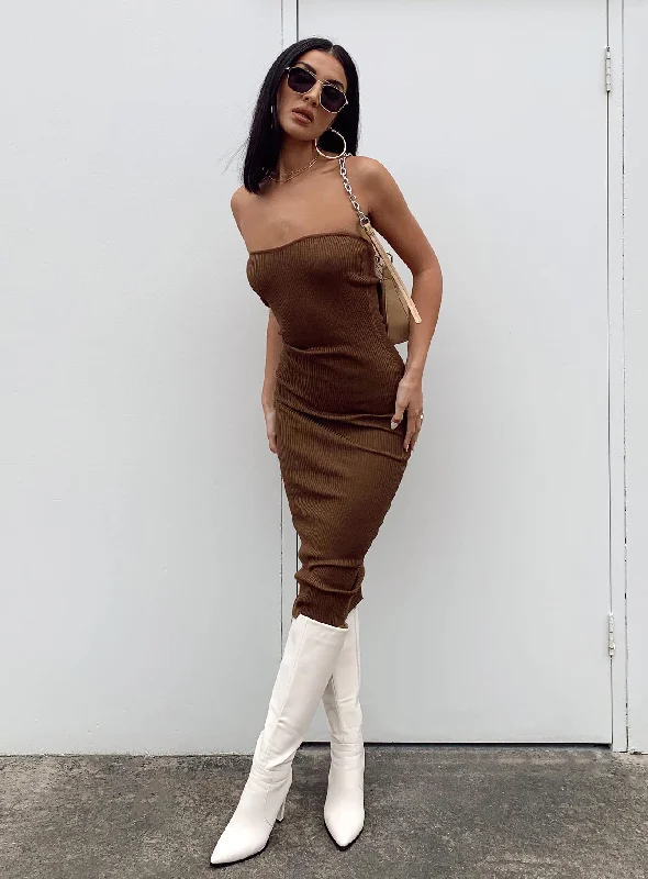 Corset dresses with metallic colors and sequins for formal parties and special occasions to dazzle and impress -Paige Strapless Midi Dress Brown Corset dresses with metallic colors and sequins for formal parties and special occasions to dazzle and impress -Paige Strapless Midi Dress Brown
