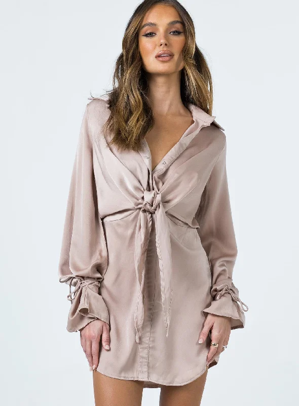 Party dresses with metallic accents and glitter for parties and celebrations to shine and impress -Liberty Mini Dress Beige