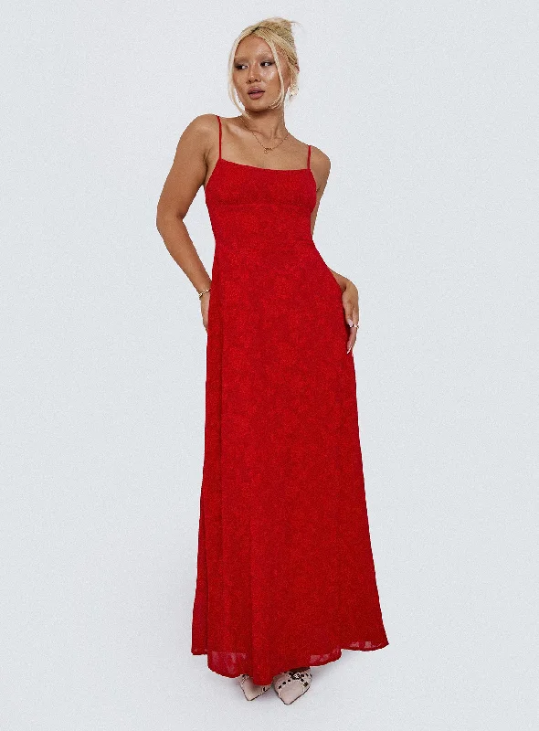 Prom dresses with metallic colors and sequins -South Of France Maxi Dress Red