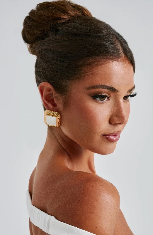 Bridal dresses with beaded lace and satin -Kennedy Earrings - Ivory/Gold