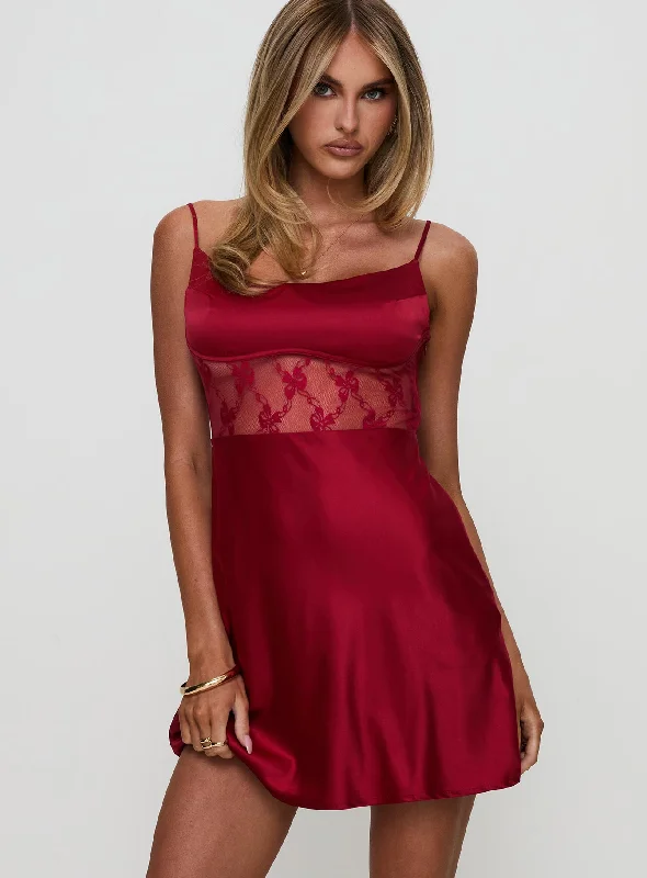 Prom dresses for special occasions with custom designs -Le Tigre Lace Mini Dress Red Prom dresses for special occasions with custom designs -Le Tigre Lace Mini Dress Red