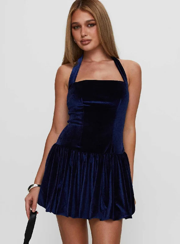 Prom dresses with metallic accents and glitter for parties and special occasions to shine and impress -Gigli Bubble Hem Mini Dress Navy Prom dresses with metallic accents and glitter for parties and special occasions to shine and impress -Gigli Bubble Hem Mini Dress Navy