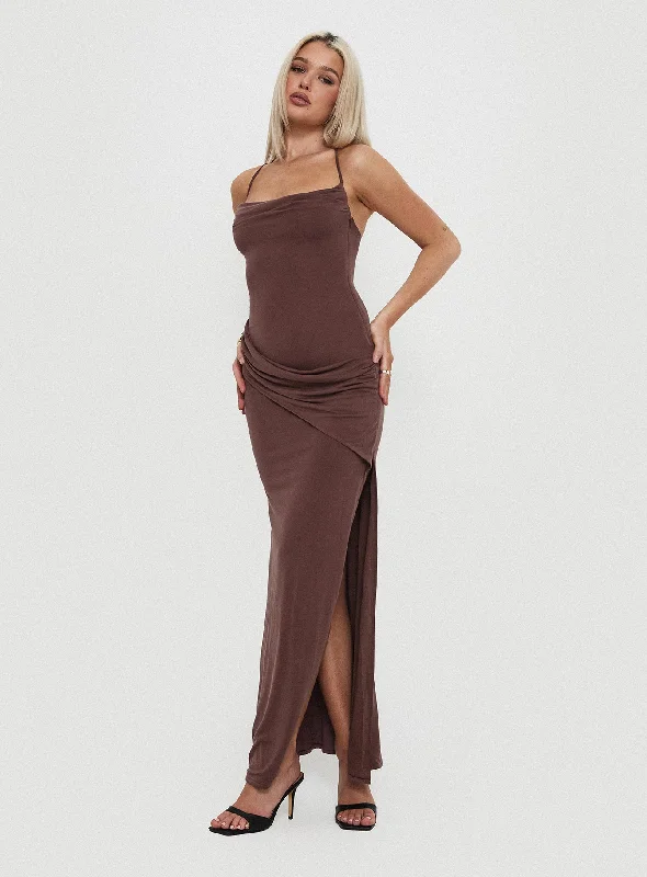 Birthday dresses with convertible necklines and sleeves for versatility -Marchesi Maxi Dress Chocolate Birthday dresses with convertible necklines and sleeves for versatility -Marchesi Maxi Dress Chocolate