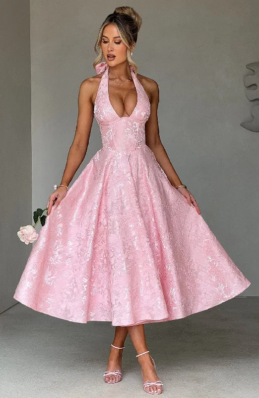 Prom dresses with eco-friendly packaging and shipping for environmental responsibility and sustainability -Effie Midi Dress - Blush