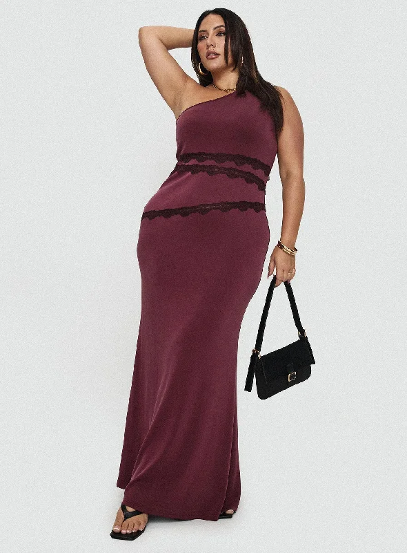 Party dresses with eco-friendly materials and sustainable production for environmental responsibility and awareness -Ultraviolet One Shoulder Lace Maxi Dress Wine Curve Party dresses with eco-friendly materials and sustainable production for environmental responsibility and awareness -Ultraviolet One Shoulder Lace Maxi Dress Wine Curve