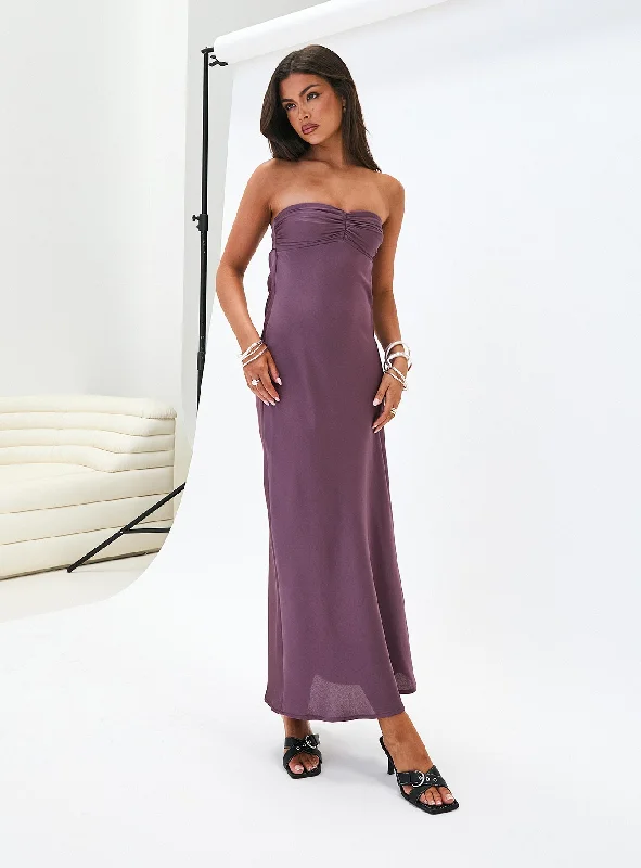 Satin prom dresses for formal events -Maryska Strapless Maxi Dress Purple