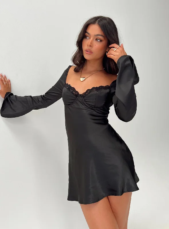 Formal party dresses with sophisticated designs and luxurious fabrics for formal galas and high-end events -Moniz Long Sleeve Mini Dress Black Formal party dresses with sophisticated designs and luxurious fabrics for formal galas and high-end events -Moniz Long Sleeve Mini Dress Black