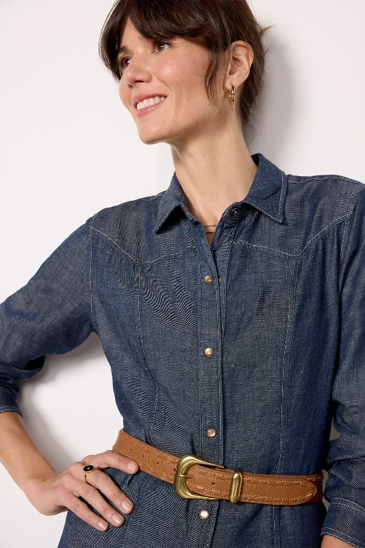 Flowy dresses with pleats for added texture and movement - -Western Yoke Shirt Dress